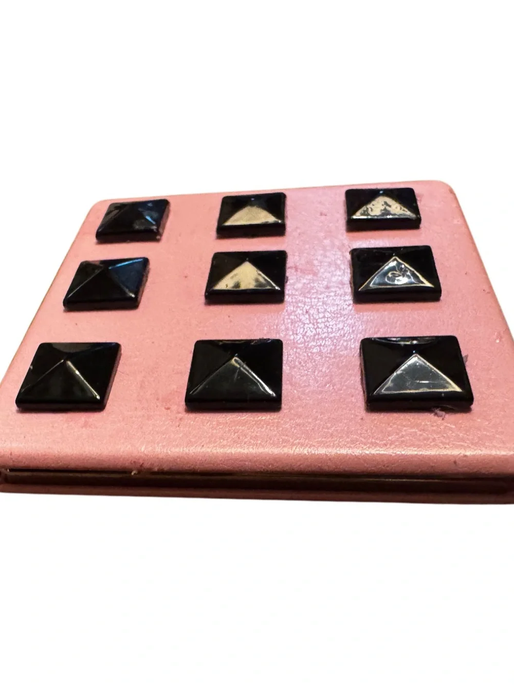 Chic Pink & Black Stud-Embellished Dual Compact Mirror - Compact Accessory